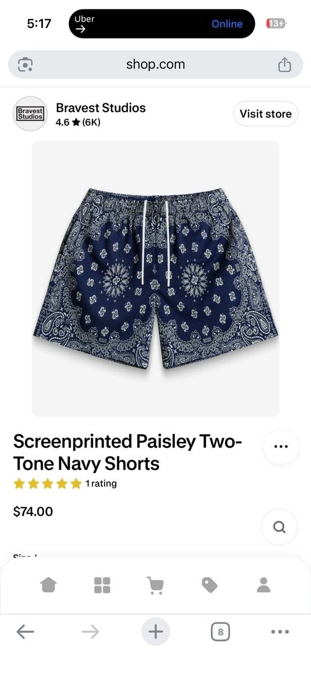 Bravest Studios Screenprinted Paisley Two-Tone Navy Shorts